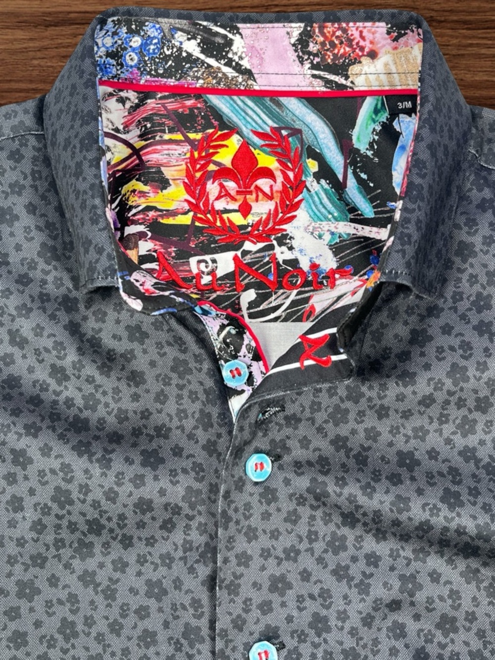 Au Noir Men’s Black Floral Long Sleeve Dress Shirt. Size 3/Medium - Picture 5 of 12